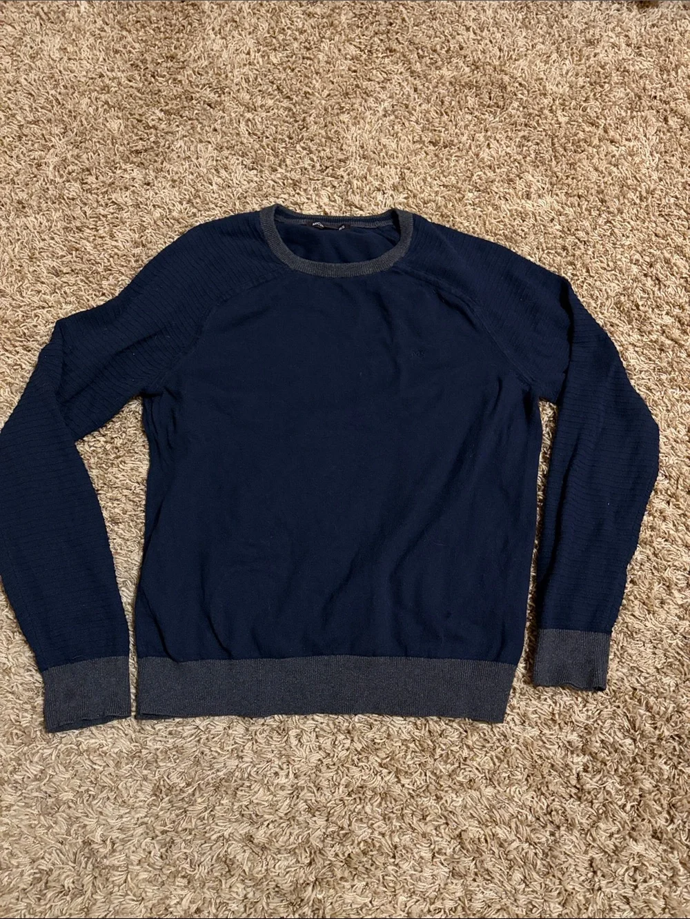 Michael Kors Navy Crewneck Sweater with Charcoal Trim size L